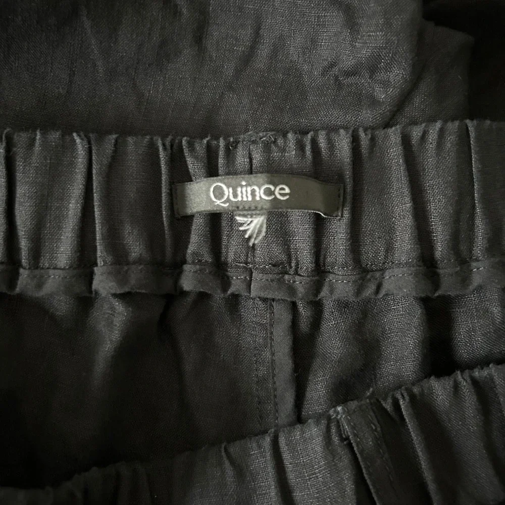 Quince 100% European Linen Wide Leg Elastic Waist Ankle Pants Black Size Large